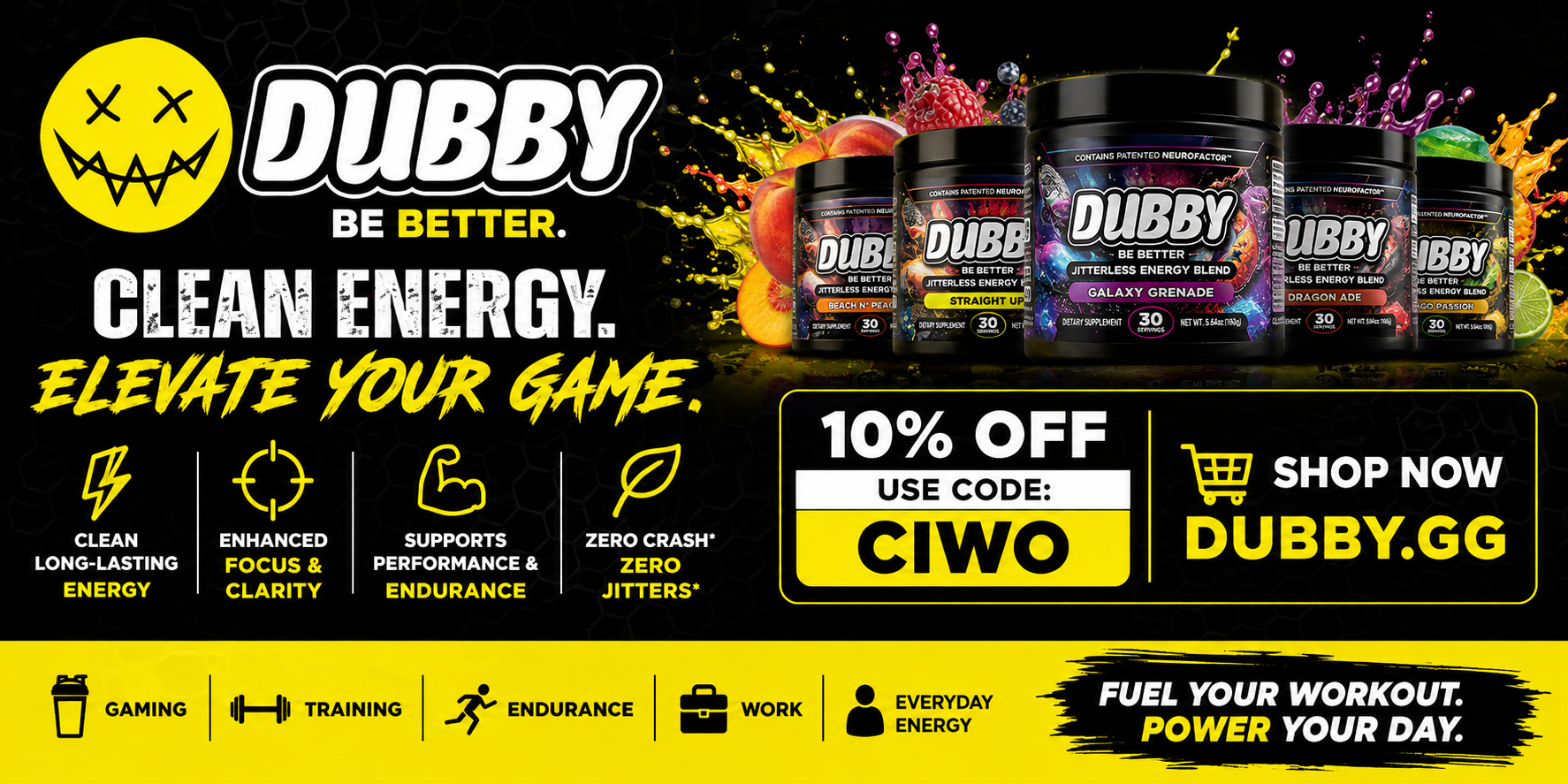 DUBBY energy promotion - save 10 percent with code CIWO