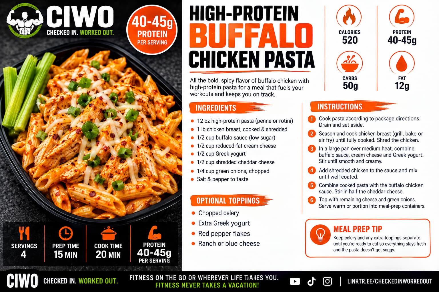 High-Protein Buffalo Chicken Pasta