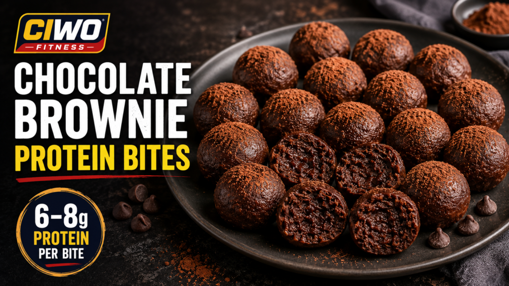 CIWO Chocolate Brownie Protein Bites with rich fudgy chocolate centers