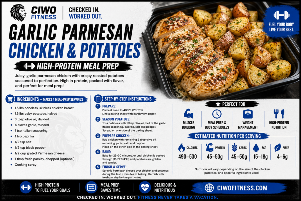 CIWO Garlic Parmesan Chicken and Potatoes high-protein meal prep