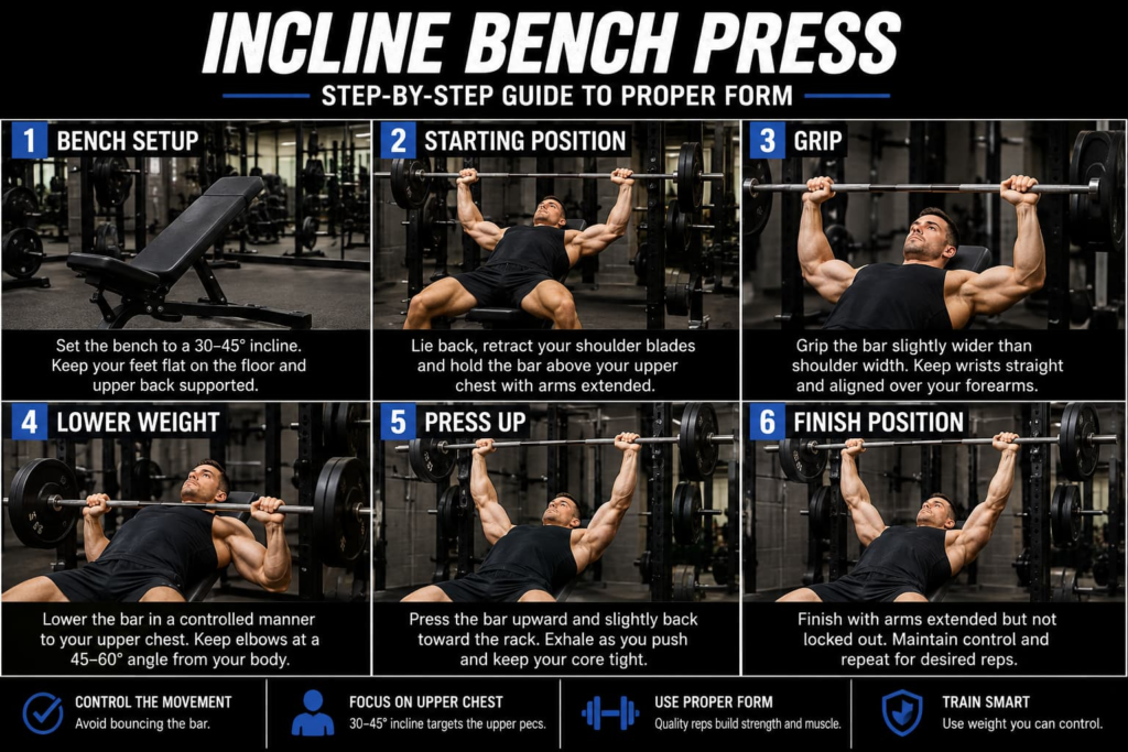 Incline bench press proper form step-by-step exercise guide