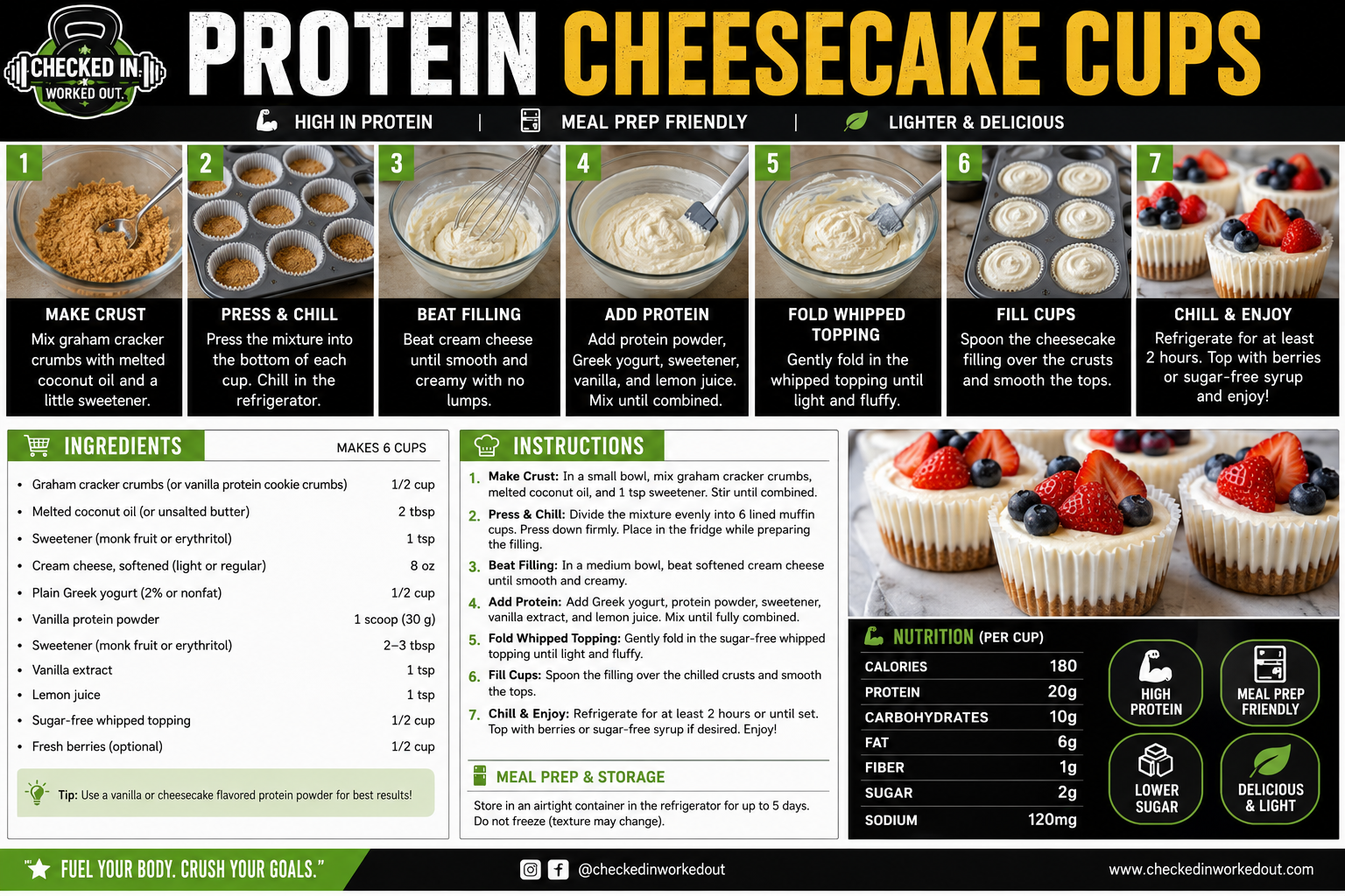 CIWO Protein Cheesecake Cups step-by-step high-protein meal prep recipe