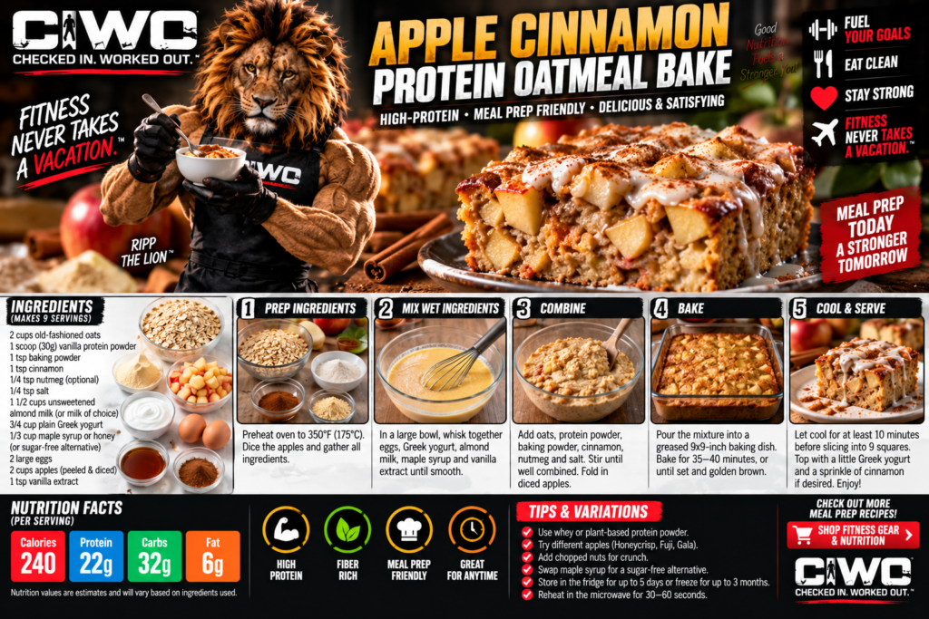 Apple cinnamon protein oatmeal bake with apples cinnamon oats and Greek yogurt CIWO meal prep