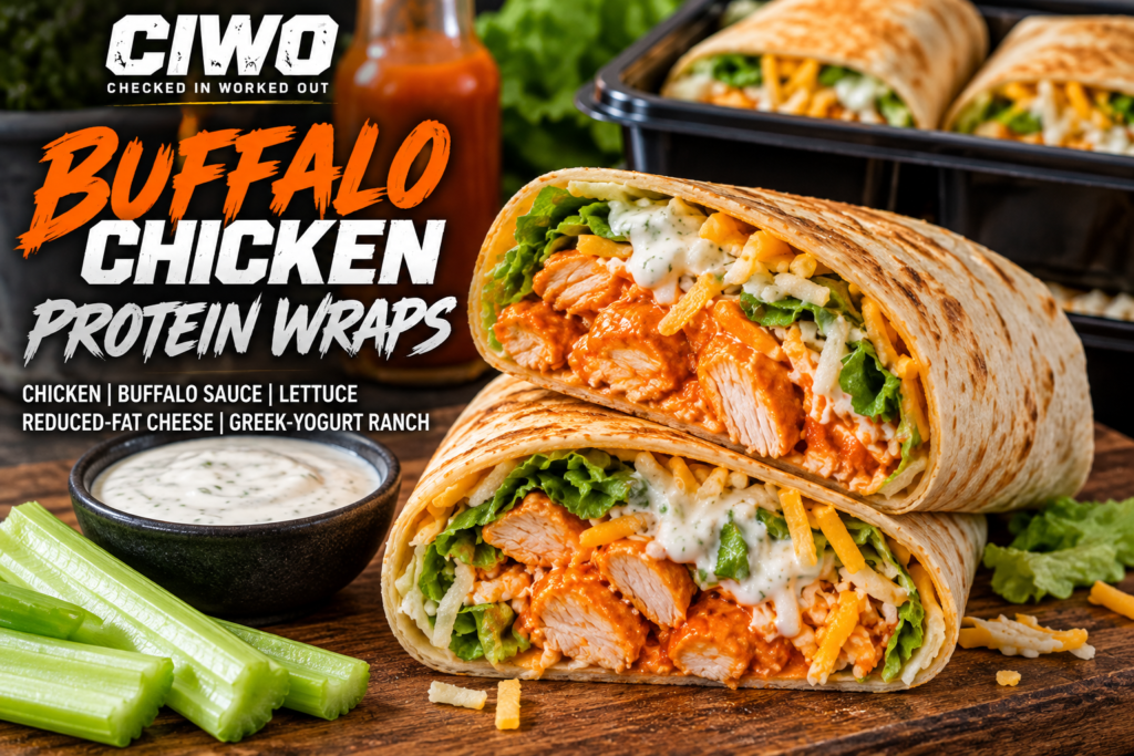CIWO Buffalo Chicken Protein Wraps with buffalo chicken, lettuce, reduced-fat cheese and Greek-yogurt ranch