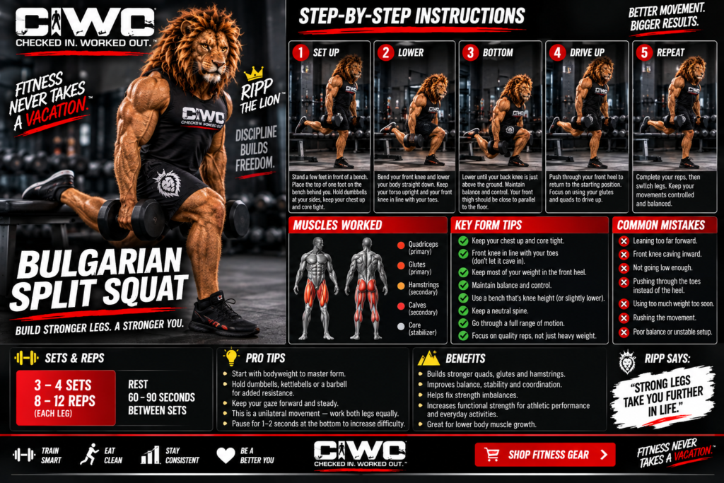 Bulgarian split squat step-by-step exercise guide CIWO lower body workout
