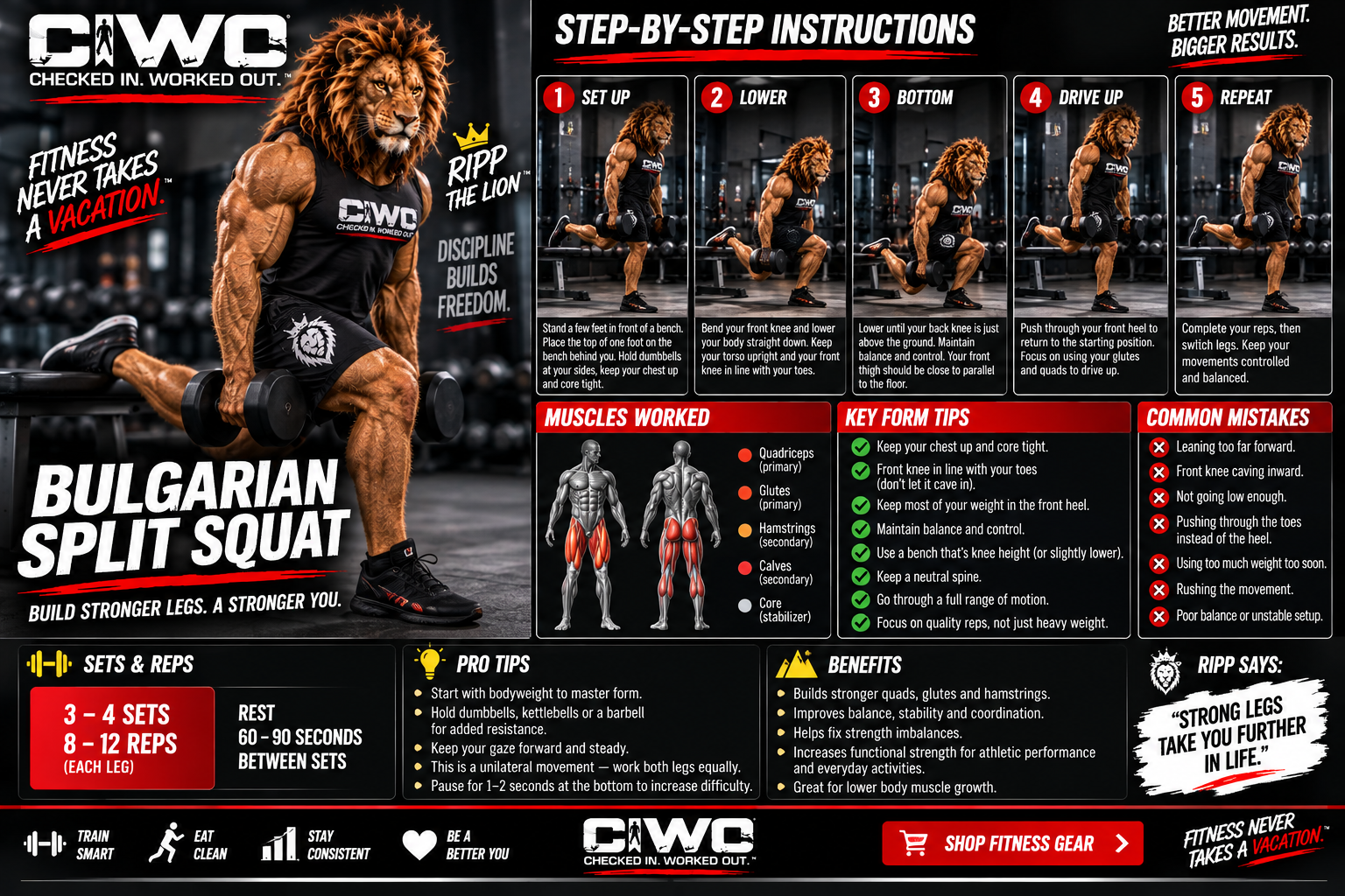 Bulgarian split squat step-by-step exercise guide CIWO lower body workout