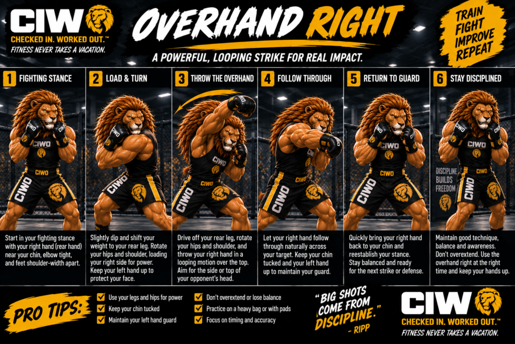RIPP demonstrating the overhand right step by step for MMA striking