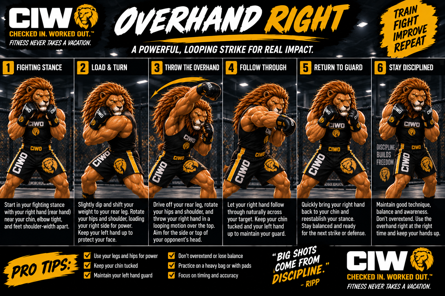 RIPP demonstrating the overhand right step by step for MMA striking
