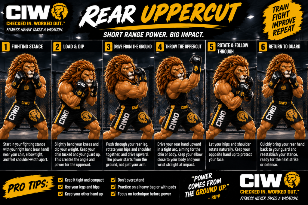 RIPP demonstrating the rear uppercut step by step for MMA striking