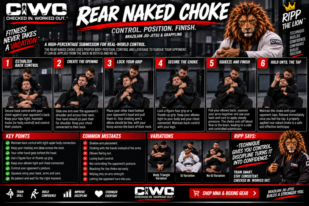Rear naked choke step-by-step Brazilian Jiu-Jitsu and grappling guide for CIWO