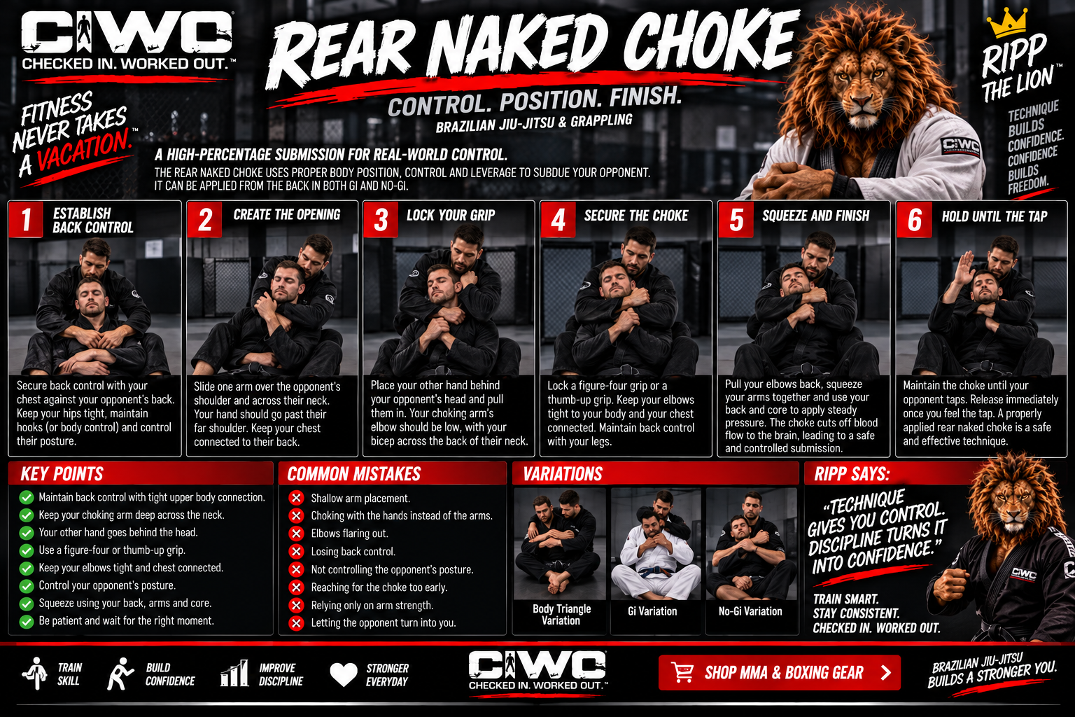 Rear naked choke step-by-step Brazilian Jiu-Jitsu and grappling guide for CIWO