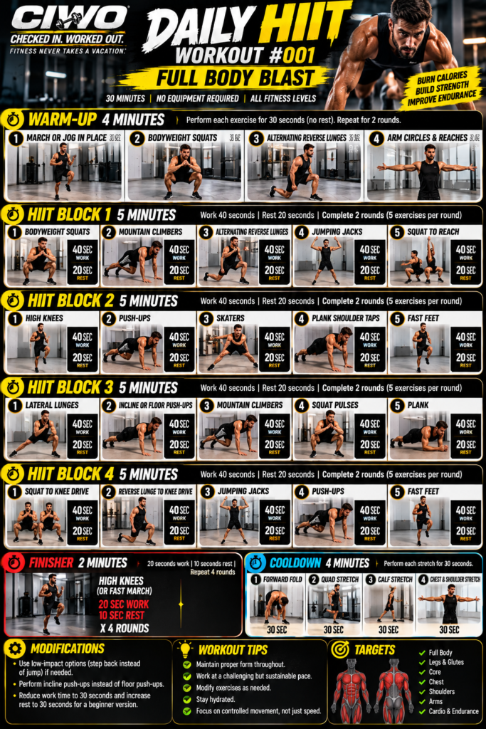 CIWO Daily HIIT Workout 001 Full Body Blast high-resolution workout card