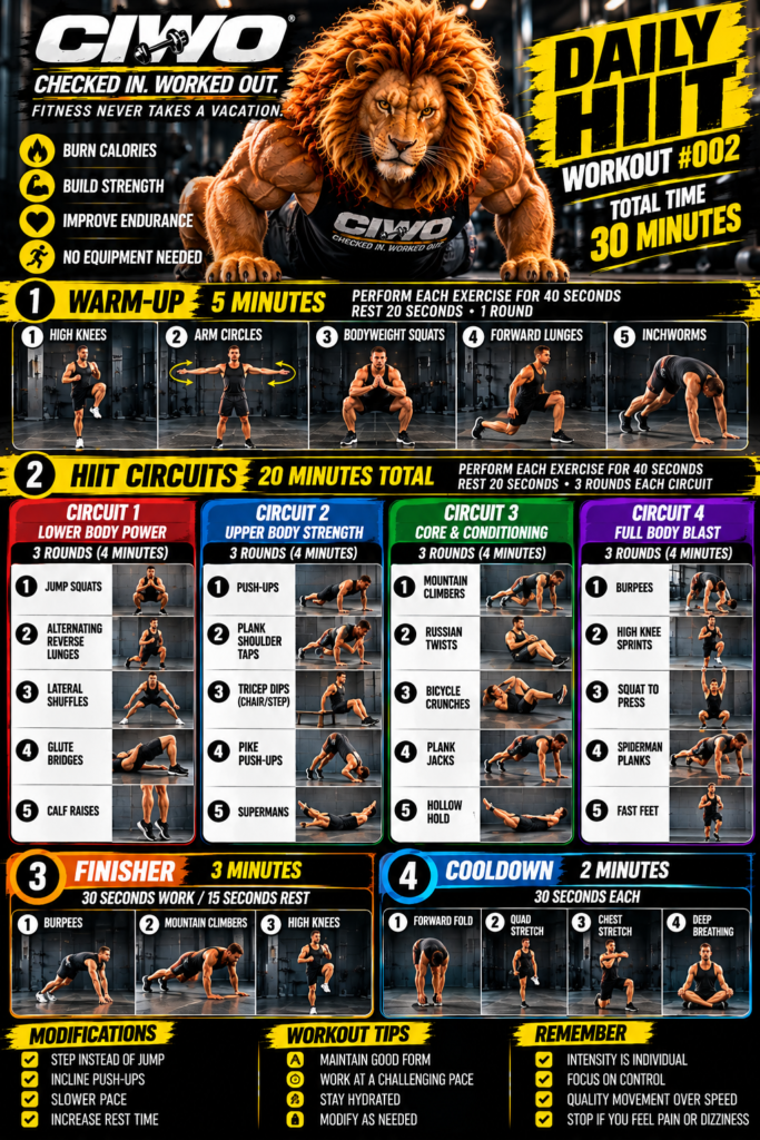 CIWO Daily HIIT Workout 002 30-minute full-body workout guide
