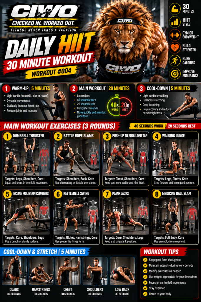 CIWO Daily HIIT Workout 004 30-minute gym and bodyweight exercise guide