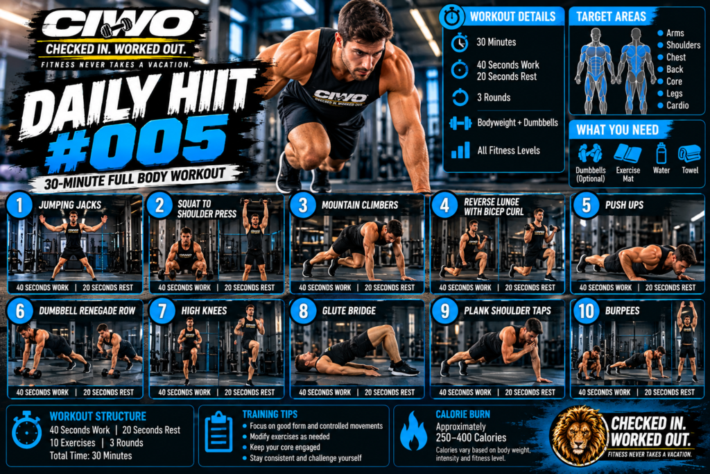 CIWO Daily HIIT Workout 005 human athlete 30-minute full-body step-by-step exercise guide