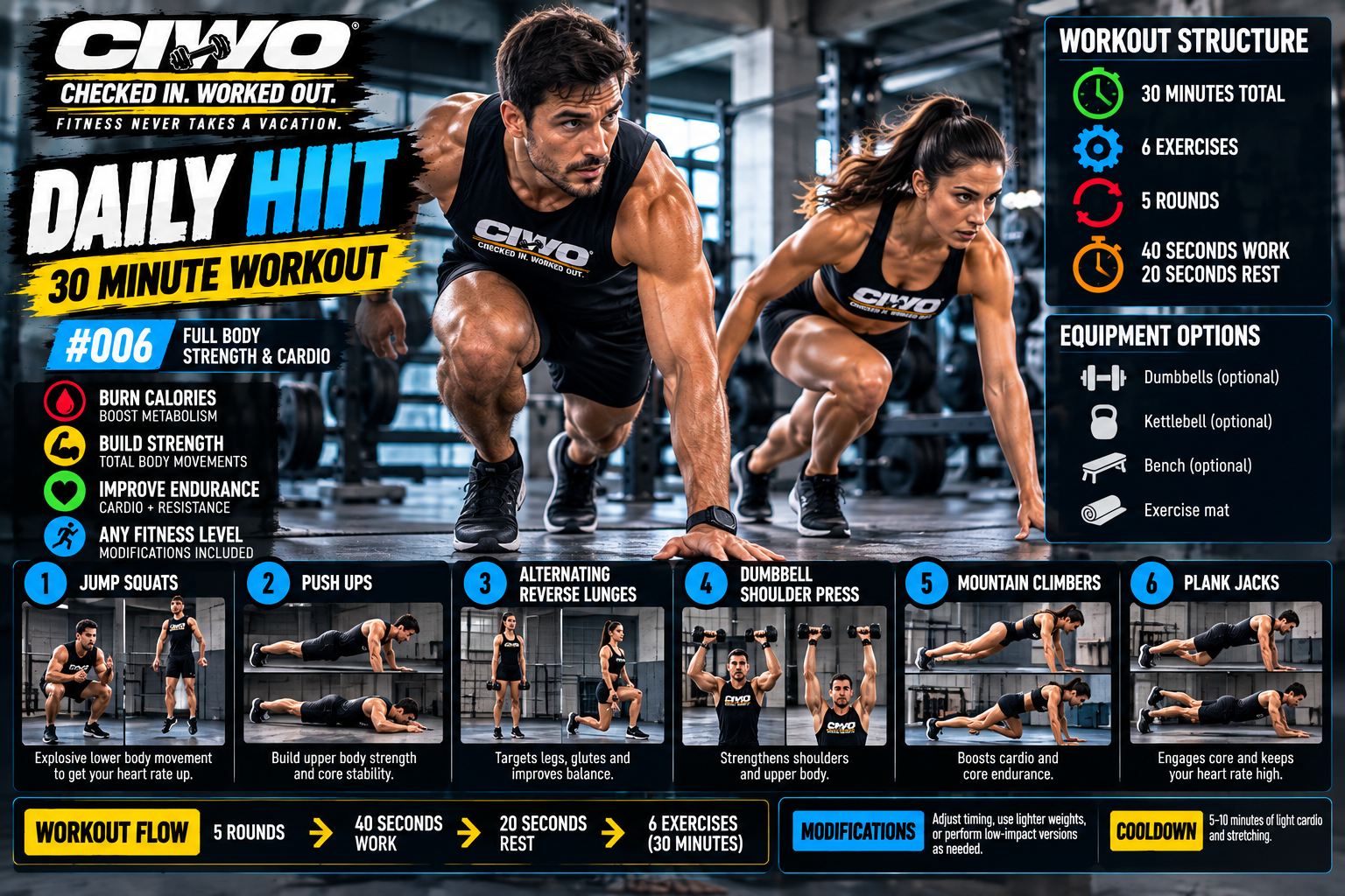CIWO Daily HIIT Workout 006 high resolution workout guide featuring human athletes